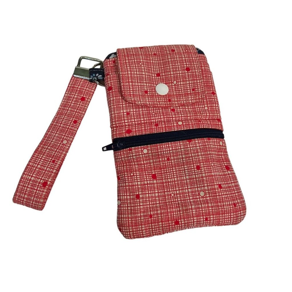 Quilted Wallet Cell Phone Wristlet 6.5x4" Red Snap Zip Coin Pocket Card Slots